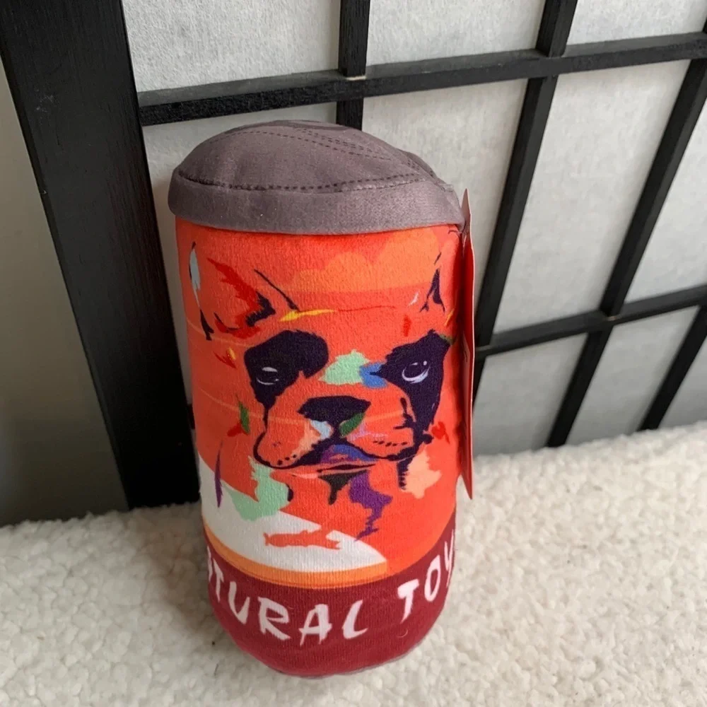 NEW Scirokko Plush Squeaky Beer Can Dog Puppy Play Toy Orange